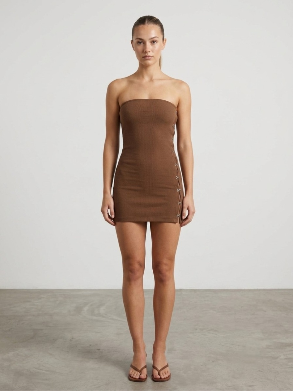 MILK IT Lagoon Bandeau Mini Dress Brown UK 8 US 4 Y2K